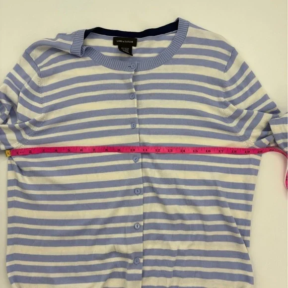 Lord & Taylor Womens Periwinkle Striped Button Up Cardigan X-Large Preppy - Picture 8 of 10